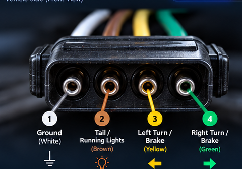 Realistic 4-pin flat trailer connector with labeled wire colors
